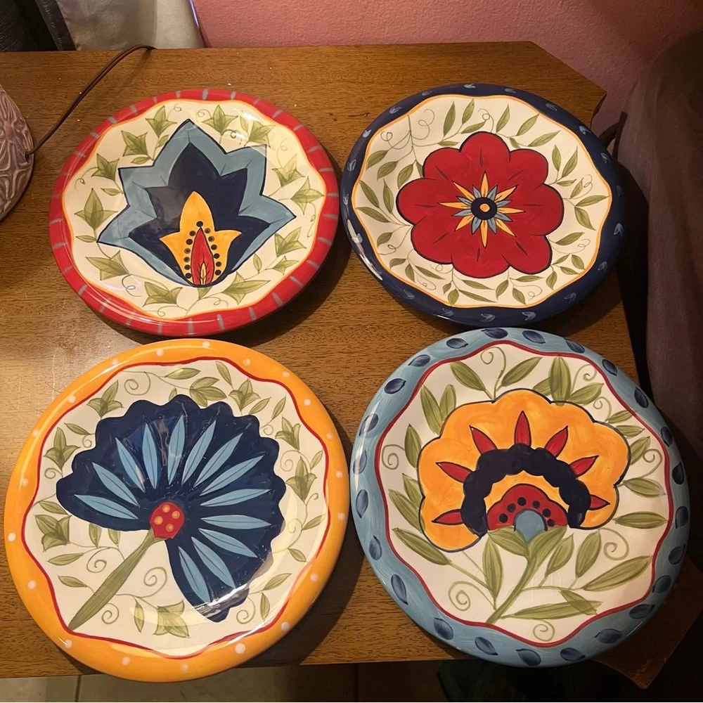 Pier 1 Imports Vintage Floral Earthenware Salad | Bread Plates | Set 4 | 8 1/2